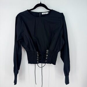 Stelen Corset Waist Cropped Puff Sleeve Gothic Blouse